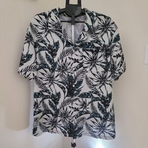 Men's Tropical Print Shirt - Green and White